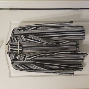 Lush Black and White Striped Novak Crepe Long  Sleeve Blazer